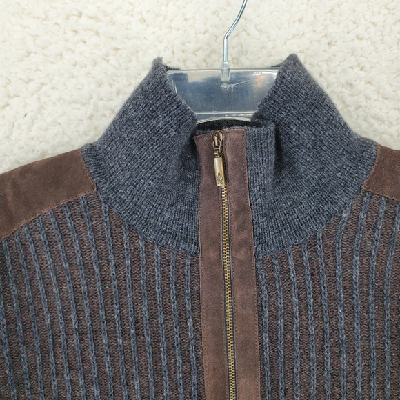 Vtg Moncler Sweater Men L Brown Gray Wool Blend Full Zip Suede Detail. Italy - Picture 10 of 12